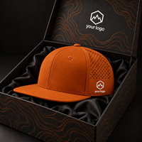Casquettes de baseball personnalisées en similicuir orange, découpées au laser, respirantes, à visière plate, avec logo, boîte cadeau, vente en gros, OEM, ODM, streetwear
