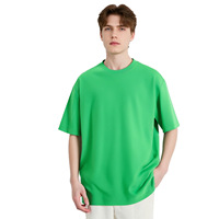Kaos oblong katun murni premium 260G, rajutan ganda, berat, kerah bulat, lengan pendek, potongan regular