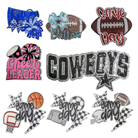 Parche Bordado con Lentejuelas de Rugby, Corte Láser, MOQ 50, Parche Grande de los Cowboys para el Día del Partido, Parche de Chenilla Personalizado para Planchar en la Ropa