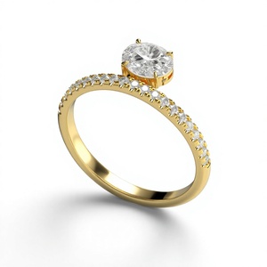 East West Oval Solitaire <b>Diamond</b> <b>Ring</b> 18K Gold Plated Engagement <b>Ring</b> Micro Pave Round <b>Diamond</b> Shank Fine Jewelry for Women - Product Image 2
