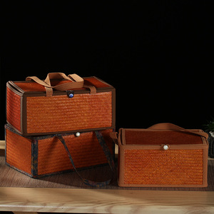 Bamboo Woven Travel Tea Box Rectangle Portable Storage Bag Chinese Style Outdoor Gift Craft - Product Image 2