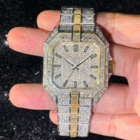 Montre carrée pour homme personnalisée 40MM entièrement sertie de diamants, en acier inoxydable, avec mouvement Miyota et Moissanite Bustdown
