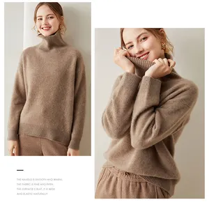 YT personalizzato all'ingrosso donna maglione 100% lana cashmere maglia maglia a girocollo a coste maglieria di lusso cashmere maglioni da donna