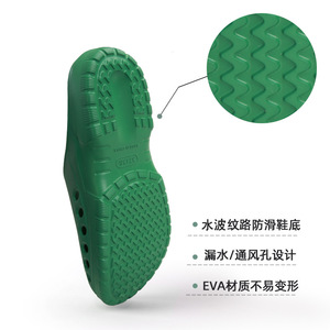 รองเท้าเชฟแบบสวมปิดนิ้วเท้า สีเขียว ยูนิเซ็กซ์ ทำจากวัสดุ EVA กันลื่น เหมาะสำหรับงานครัวและโรงงานอาหาร - Product Image 4