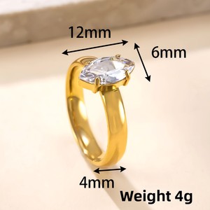 JZ338 18K Gold Plated Stainless Steel Marquise Cut CZ <b>Ring</b>, Wide Band <b>Statement</b> <b>Ring</b> for Women - Product Image 4
