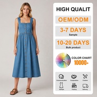 Robe en jean décontractée mi-longue pour femme avec bretelles et boutons, personnalisable pour l'été et le quotidien