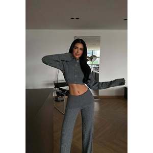 Anthracite Button Detail Knit <b>Tracksuit</b> Set - Product Image 3