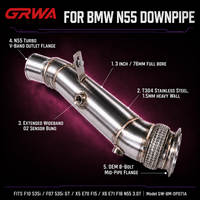 GRWA Downpipe Catalyzed N55 3.0T SS304 3.0 Pouces pour BMW F07 535i X5 E70 F15 X6 E71 F16 Downpipe d'échappement Performance