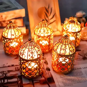 Mini Gold Metal Candle Lantern Bird Cage Hanging Candle Holder Tealight for Wedding Decorative