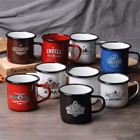 Ensemble de tasses à café de camping en métal émaillé, épaissies, réutilisables, avec logo personnalisé, motif de dessin animé, pour Noël, avec boîte cadeau