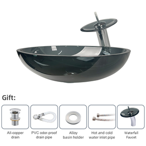 <span class=keywords><strong>Lavabo</strong></span> de comptoir en verre gris-noir BOWEIYA, salle de <span class=keywords><strong>douche</strong></span> d'hôtel, <span class=keywords><strong>lavabo</strong></span> de salle de bain, <span class=keywords><strong>lavabo</strong></span> de comptoir personnalisé avec évier elliptique - Product Image 6