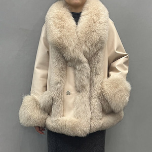 Jancoco Nouveautés Vestes en <span class=keywords><strong>cuir</strong></span> et fourrure pour femmes Vestes rembourrées en <span class=keywords><strong>cuir</strong></span> véritable avec garniture en fourrure de renard pour l'hiver - Product Image 2