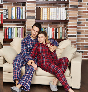 Los adultos transpirable hilado teñido patrón de cuadros <span class=keywords><strong>pijamas</strong></span> de franela de algodón de las mujeres de los hombres - Product Image 1