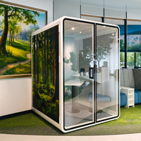 Cabine de réunion insonorisée moderne pour 2 personnes, avec revêtement graphique personnalisé, porte en verre, éclairage LED, qualité commerciale, vente en gros