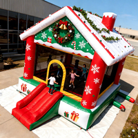 Château gonflable géant de Noël avec toboggan, thème parc d'attractions, maison de bonhomme de neige gonflable pour Noël 2025