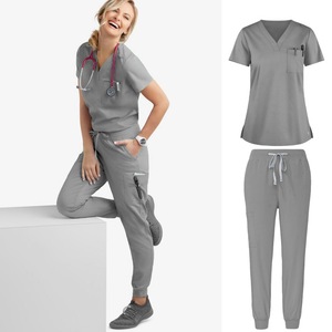 Women's Pink Scrub Set V-Neck Top Jogger Pants Moisture Wicking Hospital Uniform Split Set For Nurses Doctors Spa Beauty - Product Image 5