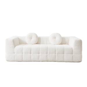 Ensemble de canapé convertible moderne en L avec deux coussins circulaires, en chenille douce au toucher, texture litchi, poils longs, 84,6 pouces, pour villa - Product Image 6