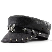 Chapeau de capitaine gothique noir personnalisé avec chaîne de crâne, casquette de fête style punk, accessoire de déguisement pour adultes