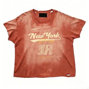 T-shirt da uomo personalizzata in cotone 100% rosso mattone, vintage, lavaggio acido, effetto distressed, 180 g/m², leggera, girocollo ampio, con stampa grafica - Product Image 1