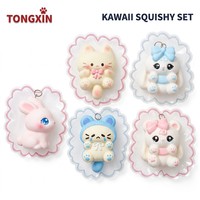 Cadeau de Pâques : Jouet Squishy en Silicone Lapin Mignon, Lot de 5 Pièces, Kawaii, Grandes Yeux, Chat, Ours, Grenouille, Anti-Stress, Fidget, OEM TONGXIN