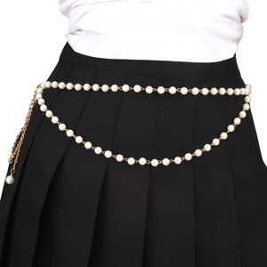 โซ่คาดเอวไข่มุกเทียมปรับได้สองชั้นสีทอง สำหรับงานปาร์ตี้ เครื่องประดับแฟชั่น - Product Image 4