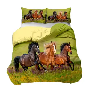 Parure de lit impression numérique 3D, ensemble de literie avec animaux, cheval, chat, chien, housse de <span class=keywords><strong>couette</strong></span> et taies d'oreillers - Product Image 1