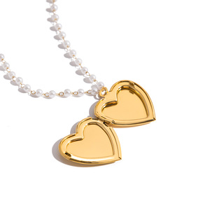 <b>Heart</b> <b>Shape</b> Gold Plated <b>Locket</b> Necklace With Pearl Chain For Everyday Wear - Product Image 5