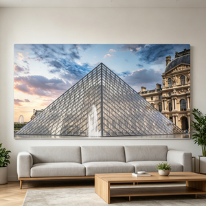 <span class=keywords><strong>Art</strong></span> mural métallique moderne et emblématique de la vue nocturne de Paris avec la Pyramide du <span class=keywords><strong>Louvre</strong></span> pour un salon élégant - Product Image 3