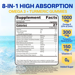 Gomitas Veganas de Omega-3 OEM <span class=keywords><strong>1000mg</strong></span> con Cúrcuma, Aceite de Pescado, Algas, DHA, EPA, Vitaminas A, C, E, Zinc y MSM - Product Image 2