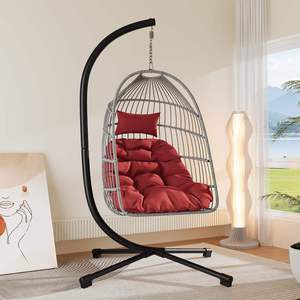 Fauteuil suspendu en rotin tressé en forme d'œuf pour adultes, pour salon, extérieur, balcon, jardin, patio, en métal - Product Image 4