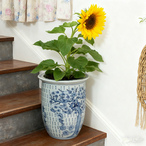 Maceta de Porcelana Azul y Blanca China, Macetero Grande de Cerámica con Diseño de Flores de <span class=keywords><strong>Ciruelo</strong></span> para Decoración de Plantas de Interior - Product Image 6