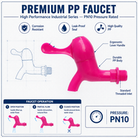 Robinet d'eau à levier unique en PP rose de Chine, Robinet de puisage en plastique résistant à la corrosion pour l'irrigation des jardins et l'usage domestique, Vente en gros OEM