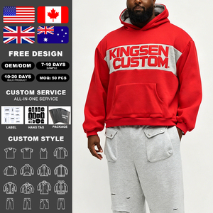 KingSen Sweat à capuche épais en molleton de coton doublé, style vintage color block, imprimé 3D en relief, décontracté, coupe ample, mode urbaine - Product Image 2