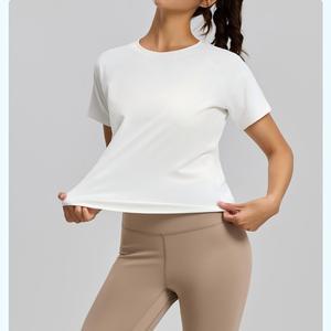 Wholesale Women's Mesh Back <b>Raglan</b> Sleeve Yoga <b>Top</b> Short Sleeve Loose Fit Workout Shirt Breathable Running Gym Athletic Wear - Product Image 3
