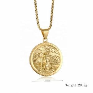 Collier MECYLIFE avec grand pendentif médaillon plaqué or 18 carats, en acier inoxydable religieux, saint <span class=keywords><strong>Christophe</strong></span> chrétien, protège-nous - Product Image 6