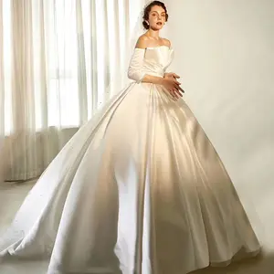 ZX-572 2024 new bride with chest tail simple European and American satin wedding dress