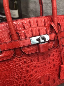 Bolso de mano de piel de cocodrilo auténtica, bolso tipo satchel con asa superior roja, bolso con cierre de tornillo plateado, bolso con correa de hombro extraíble - Product Image 5