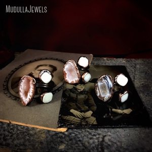 Bague réglable en Agate et géode, bijou Wicca The Power de trois pierres, anneau en cuivre Antique, RM43307 - Product Image 2