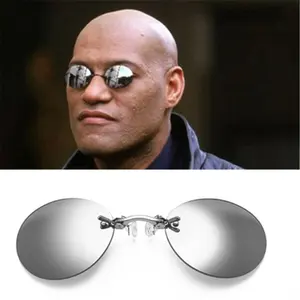 Fashion UV400 Mini Rimless Sunglasses Clip On Nose Round Lens Hacker Empire Matrix Morpheus Vintage Glasses Men Sunglasses 2019