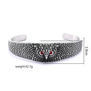 Pulsera de Búho de Plata Tibetana con Diseño Abierto en Forma de C, Ojos Rojos, Patrón Animal, Joyería, Regalo para Hombres y Mujeres - Product Image 5