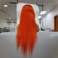 Cheveux humains 100% naturels non traités, longs, raides, de couleur orange feu, de qualité supérieure, avec dentelle transparente à l'avant, cheveux vierges européens Remy