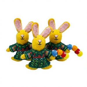 Best Himalaya Handmade Eco-Friendly <b>Wool</b> Easter Rabbit Ornament Embroidered Green <b>Dress</b> White Custom Size Wall Hanging Christmas - Product Image 1