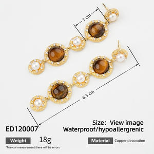 Горячая распродажа <span class=keywords><strong>2026</strong></span>: Новый оригинальный дизайн, ювелирный набор из тигрового глаза и жемчуга, с блестящим золотым покрытием, женское ожерелье, браслет, серьги, модный аксессуар для вечеринок - Product Image 4