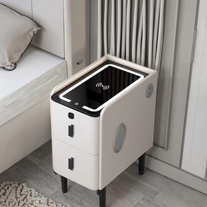 <span class=keywords><strong>Table</strong></span> <span class=keywords><strong>de</strong></span> chevet intelligente avec haut-parleur Bluetooth, charge sans fil, 2 tiroirs, LED tricolore, port USB, en bois massif pour chambre à coucher - Product Image 2