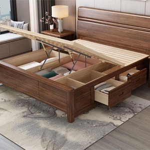 <b>Walnut</b> Solid Wood Platform Bed 1.8m/1.5m/1.2m Double Single Bedroom Furniture Durable Box Frame Structure - Product Image 3
