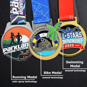 Médailles personnalisées en or, argent, cuivre pour le football, le taekwondo, la musculation, les sports, en alliage métallique, avec pulvérisation de couleur 3D, médaille de course à pied - Product Image 3