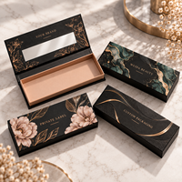 Boîte cadeau beauté à marque privée, motif floral, couvercle à charnière, insert personnalisé, boîte rigide en carton noir