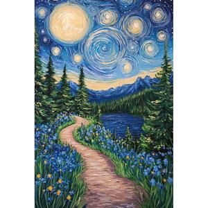 Kit de pintura de bosque de noche estrellada famosa <span class=keywords><strong>Van</strong></span> <span class=keywords><strong>Gogh</strong></span> con estampado de diamantes 5D DIY arte de pared moderno respetuoso con el medio ambiente - Product Image 1