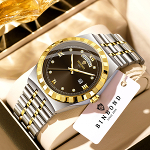 Reloj de pulsera BINBOND 9356 para hombre, de acero inoxidable, estilo ejecutivo, luminoso, con doble calendario, de lujo, resistente al agua, para uso diario. - Product Image 1