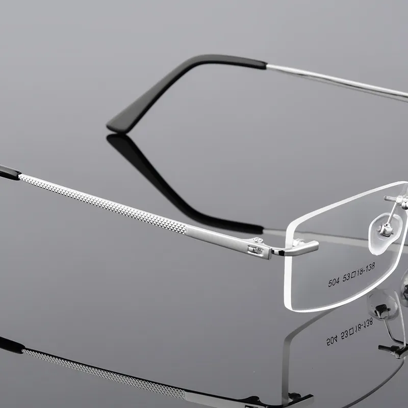 फैशन धातु मिश्र धातु Rimless Eyewear चश्मा फ्रेम पुरुषों महिलाओं अल्ट्रालाइट पर्चे निकट दृष्टि ऑप्टिकल चश्मा फ्रेम